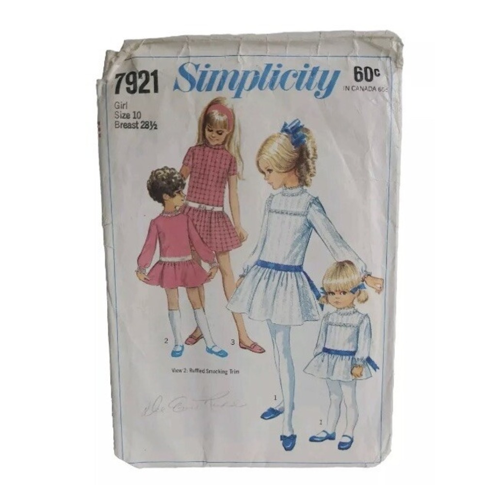 Vintage Simplicity Sewing Pattern #7921 Girls Dresses W/Gathered Skirt Size 10 C